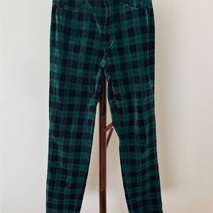 Talbots Green Plaid Velvet Straight-Leg Pants